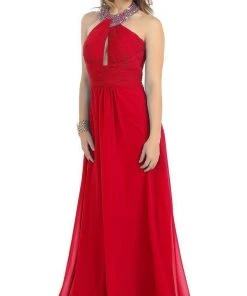 May Queen - Shirred Cutout Halter A-Line Long Evening Dress Formal Gowns 39 May Queen - Shirred Cutout Halter A-Line Long Evening Dress Formal Gowns