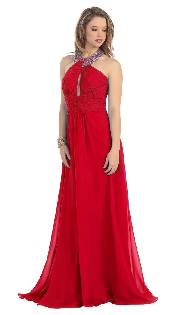 May Queen - Shirred Cutout Halter A-Line Long Evening Dress Formal Gowns 21 May Queen - Shirred Cutout Halter A-Line Long Evening Dress Formal Gowns