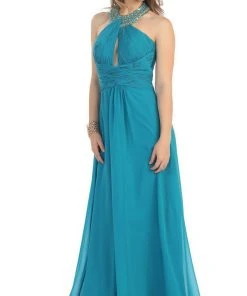 May Queen - Shirred Cutout Halter A-Line Long Evening Dress Formal Gowns 26 May Queen - Shirred Cutout Halter A-Line Long Evening Dress Formal Gowns