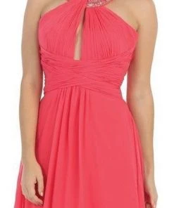 May Queen - Shirred Cutout Halter A-Line Long Evening Dress Formal Gowns 22 May Queen - Shirred Cutout Halter A-Line Long Evening Dress Formal Gowns