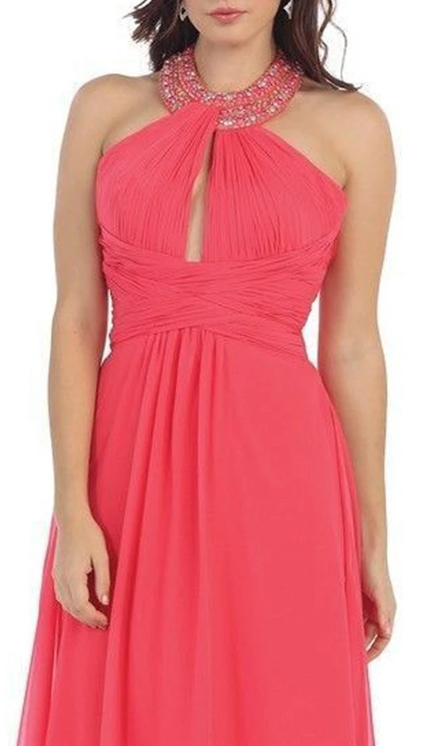 May Queen - Shirred Cutout Halter A-Line Long Evening Dress Formal Gowns 4 May Queen - Shirred Cutout Halter A-Line Long Evening Dress Formal Gowns