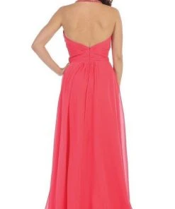 May Queen - Shirred Cutout Halter A-Line Long Evening Dress Formal Gowns 23 May Queen - Shirred Cutout Halter A-Line Long Evening Dress Formal Gowns