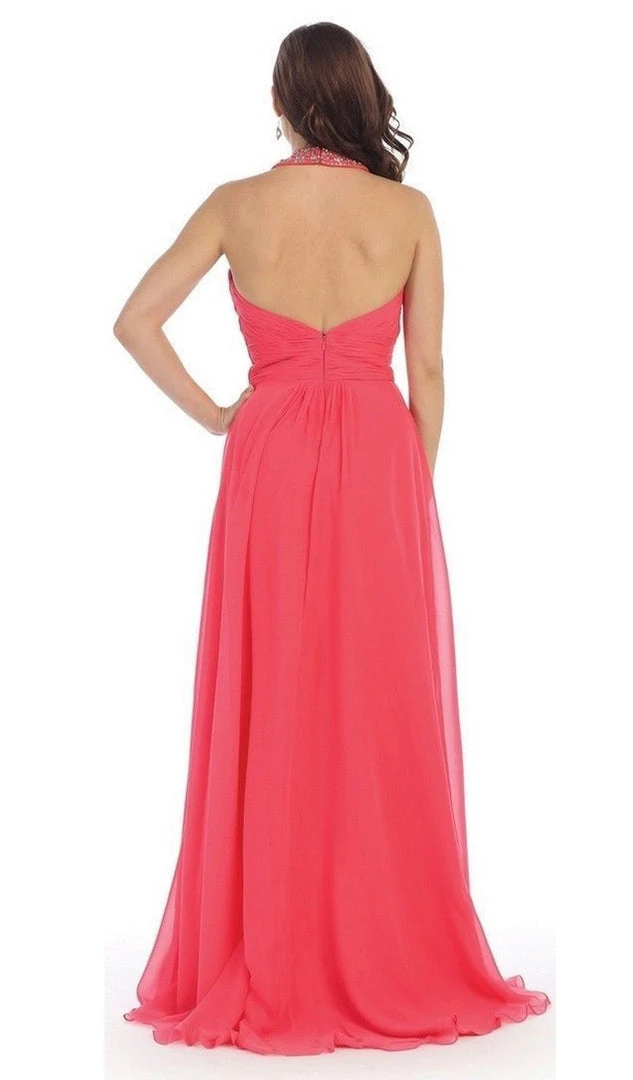 May Queen - Shirred Cutout Halter A-Line Long Evening Dress Formal Gowns 5 May Queen - Shirred Cutout Halter A-Line Long Evening Dress Formal Gowns
