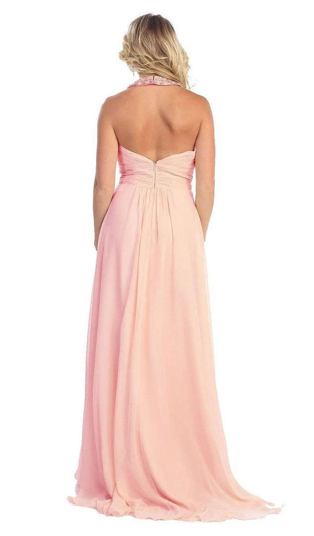 May Queen - Shirred Cutout Halter A-Line Long Evening Dress Formal Gowns 9 May Queen - Shirred Cutout Halter A-Line Long Evening Dress Formal Gowns
