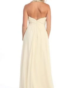 May Queen - Shirred Cutout Halter A-Line Long Evening Dress Formal Gowns 35 May Queen - Shirred Cutout Halter A-Line Long Evening Dress Formal Gowns