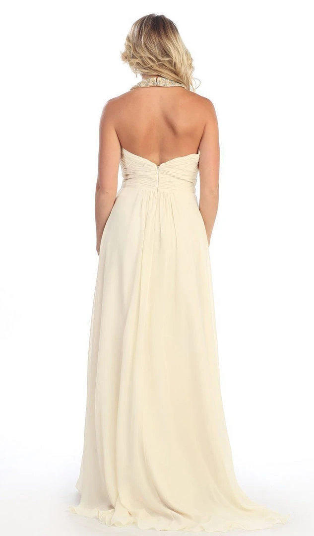 May Queen - Shirred Cutout Halter A-Line Long Evening Dress Formal Gowns 17 May Queen - Shirred Cutout Halter A-Line Long Evening Dress Formal Gowns