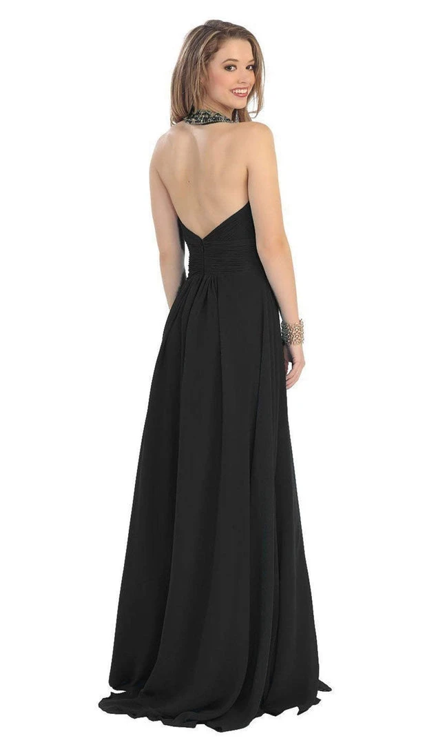 May Queen - Shirred Cutout Halter A-Line Long Evening Dress Formal Gowns 19 May Queen - Shirred Cutout Halter A-Line Long Evening Dress Formal Gowns