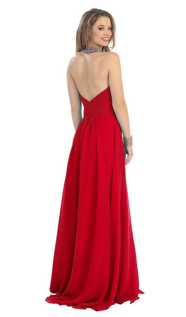 May Queen - Shirred Cutout Halter A-Line Long Evening Dress Formal Gowns 20 May Queen - Shirred Cutout Halter A-Line Long Evening Dress Formal Gowns