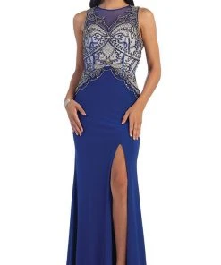 May Queen - Sleeveless Beaded Illusion Prom Gown