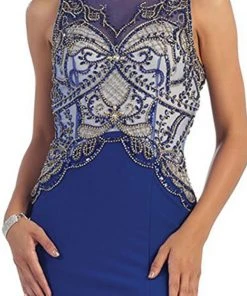 May Queen - Sleeveless Beaded Illusion Prom Gown