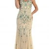 Formal Gowns May Queen - Sleeveless Beaded Lace Sheath Evening Gown