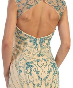 Formal Gowns May Queen - Sleeveless Beaded Lace Sheath Evening Gown