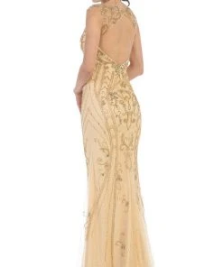 Formal Gowns May Queen - Sleeveless Beaded Lace Sheath Evening Gown