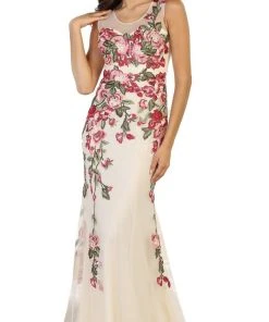 May Queen - Sleeveless Floral Embroidered Evening Dress Formal Gowns