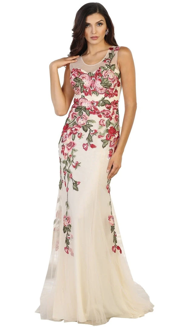 May Queen - Sleeveless Floral Embroidered Evening Dress Formal Gowns 3 May Queen - Sleeveless Floral Embroidered Evening Dress Formal Gowns