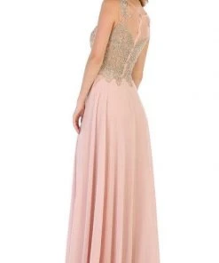 May Queen - Sleeveless Lace Applique Chiffon Long Dress MQ1616 - 1 Pc Navy In Size 16 Available