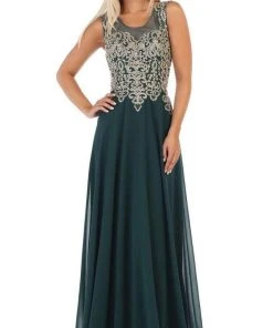 May Queen - Sleeveless Lace Applique Chiffon Long Dress MQ1616 - 1 Pc Navy In Size 16 Available