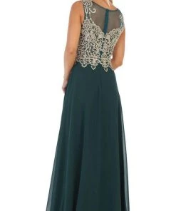 May Queen - Sleeveless Lace Applique Chiffon Long Dress MQ1616 - 1 Pc Navy In Size 16 Available