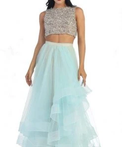 Formal Gowns May Queen - Sleeveless Two-Piece Beaded Top Hi-low Evening Dress