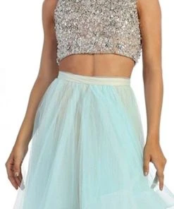 Formal Gowns May Queen - Sleeveless Two-Piece Beaded Top Hi-low Evening Dress
