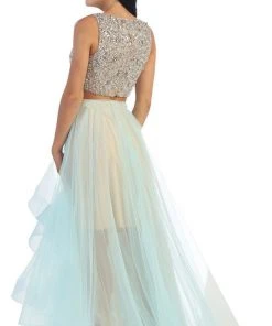 Formal Gowns May Queen - Sleeveless Two-Piece Beaded Top Hi-low Evening Dress
