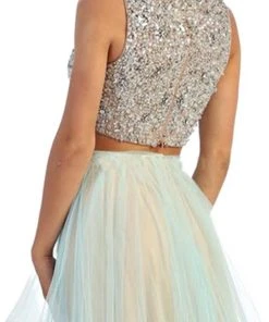 Formal Gowns May Queen - Sleeveless Two-Piece Beaded Top Hi-low Evening Dress