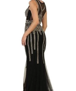 May Queen - Sleeveless V-neck Embellished Sheath Evening Gown