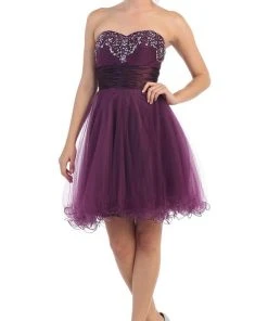 Cocktail Dresses May Queen - Strapless Jeweled Cummerbund Cocktail Dress