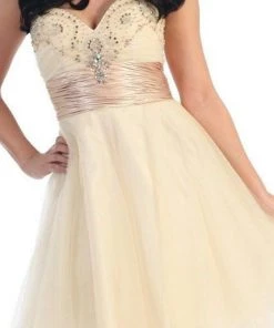 Cocktail Dresses May Queen - Strapless Jeweled Cummerbund Cocktail Dress