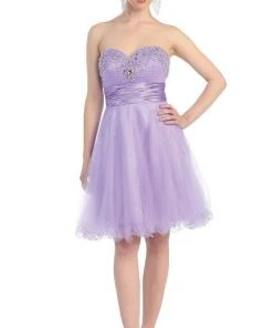 Cocktail Dresses May Queen - Strapless Jeweled Cummerbund Cocktail Dress