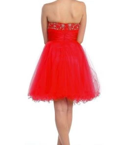 Cocktail Dresses May Queen - Strapless Jeweled Cummerbund Cocktail Dress
