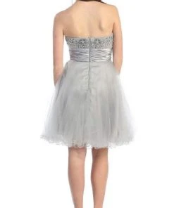 Cocktail Dresses May Queen - Strapless Jeweled Cummerbund Cocktail Dress