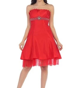 May Queen - Strapless Pleated Bodice Empire Cocktail Dress MQ596 Cocktail Dresses