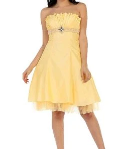 May Queen - Strapless Pleated Bodice Empire Cocktail Dress MQ596 Cocktail Dresses