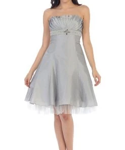 May Queen - Strapless Pleated Bodice Empire Cocktail Dress MQ596 Cocktail Dresses