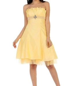 May Queen - Strapless Pleated Bodice Empire Cocktail Dress