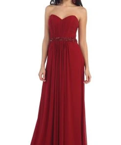 May Queen - Strapless Ruched Bodice Chiffon Long Prom Dress