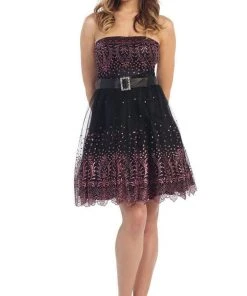 May Queen - Strapless Straight Mesh Cocktail Dress