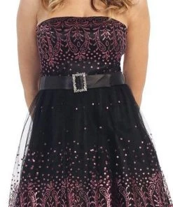 May Queen - Strapless Straight Mesh Cocktail Dress 9 May Queen - Strapless Straight Mesh Cocktail Dress