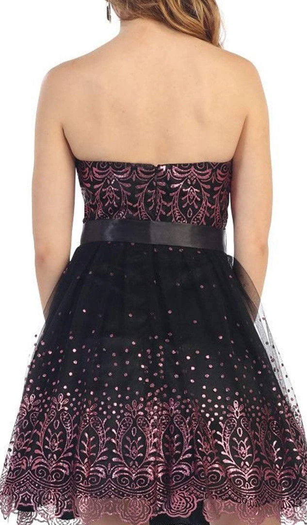 May Queen - Strapless Straight Mesh Cocktail Dress 6 May Queen - Strapless Straight Mesh Cocktail Dress