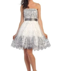 May Queen - Strapless Straight Mesh Cocktail Dress 12 May Queen - Strapless Straight Mesh Cocktail Dress