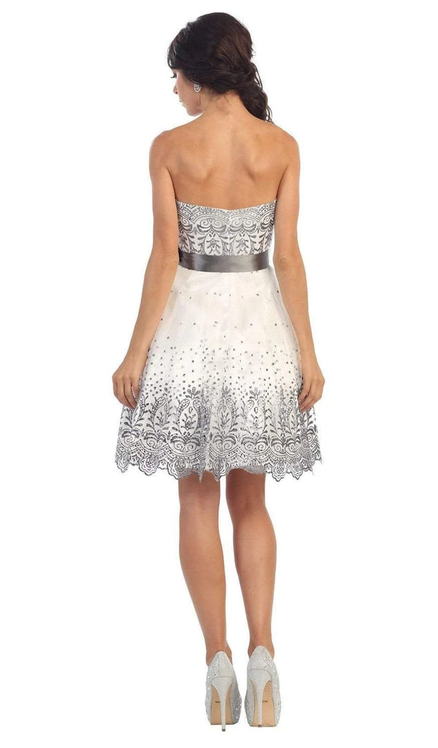 May Queen - Strapless Straight Mesh Cocktail Dress 8 May Queen - Strapless Straight Mesh Cocktail Dress