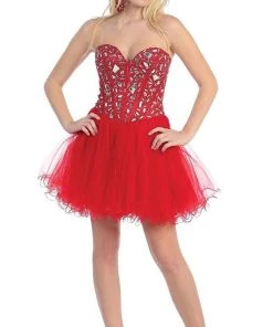 Cocktail Dresses May Queen - Strapless Sweetheart Corset Cocktail Dress MQ 873