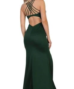 May Queen - Strappy Fitted Plunging Trumpet Prom Dress Formal Gowns