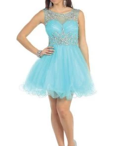 May Queen - Stunning Beaded Illusion Neck Cocktail Dress