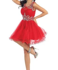 May Queen - Stunning Beaded Illusion Neck Cocktail Dress