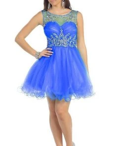 May Queen - Stunning Beaded Illusion Neck Cocktail Dress