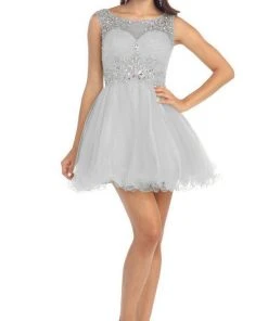 May Queen - Stunning Beaded Illusion Neck Cocktail Dress