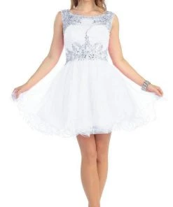 May Queen - Stunning Beaded Illusion Neck Cocktail Dress