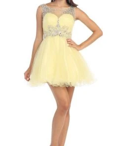 May Queen - Stunning Beaded Illusion Neck Cocktail Dress